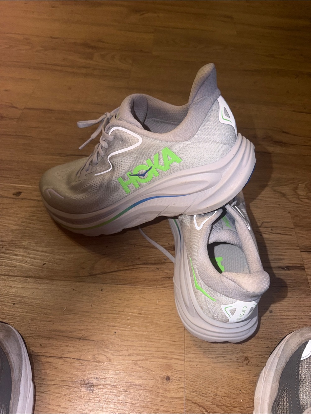 HOKA Men’s Light Grey & Lime Running Shoes
